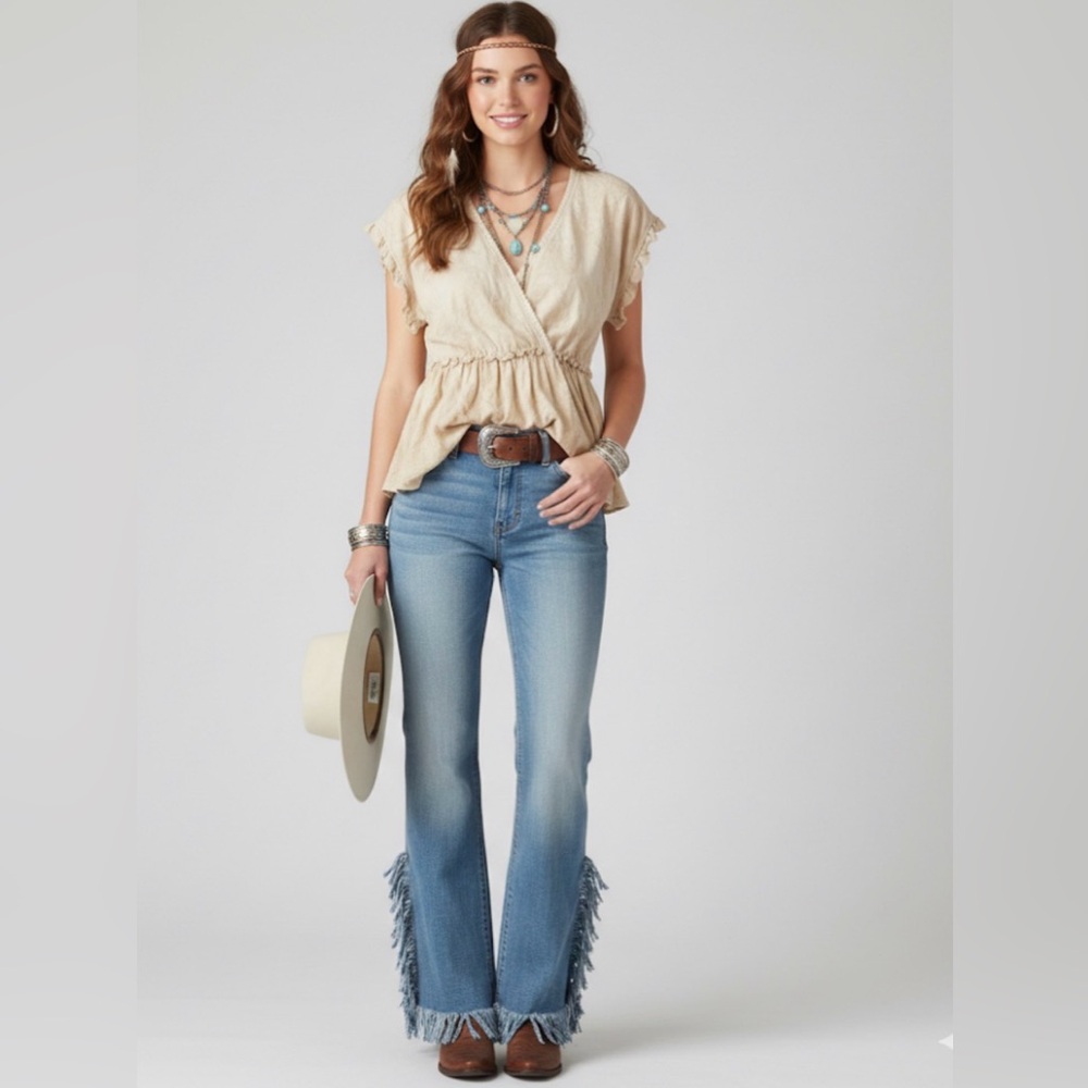 Maurices Cream Ruffle Sleeve Blouse